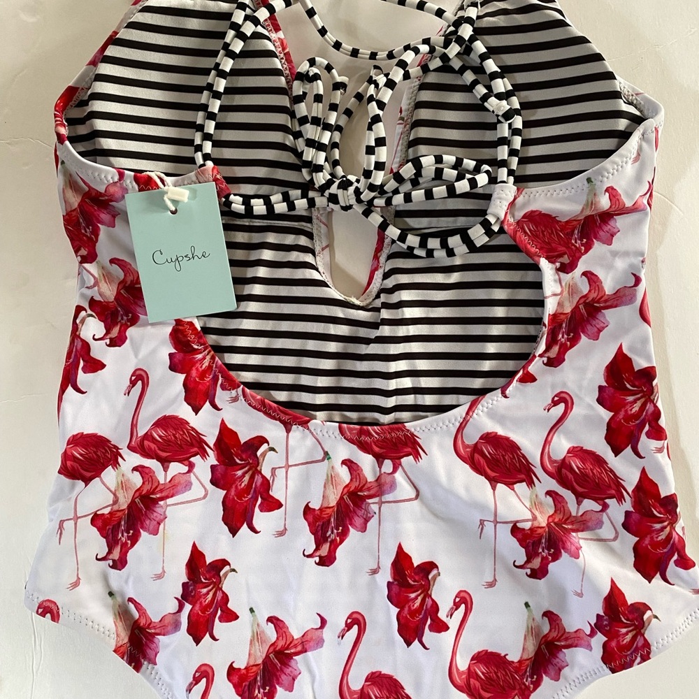 Cupshe Red Flamingo and Striped Swimsuit